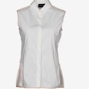 EMPORIO ARMANI SLEEVE LESS BLOUSE SIZE 38 IT, 2 US OFF WHITE W/ BEIGE BINDING